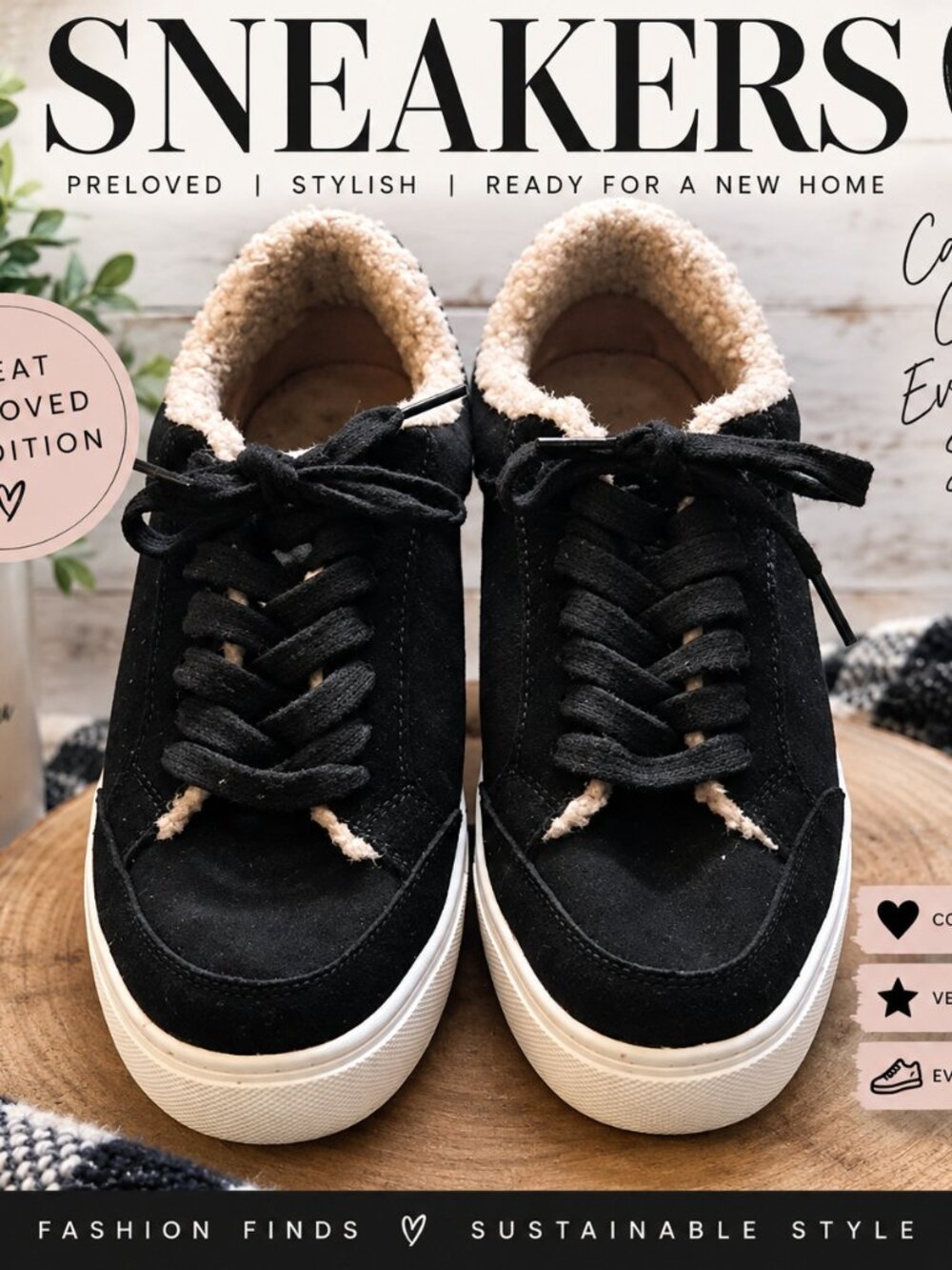Birdies The Cardinal Black Suede Shearling Lined Walking Shoe Sneaker Size 8.5